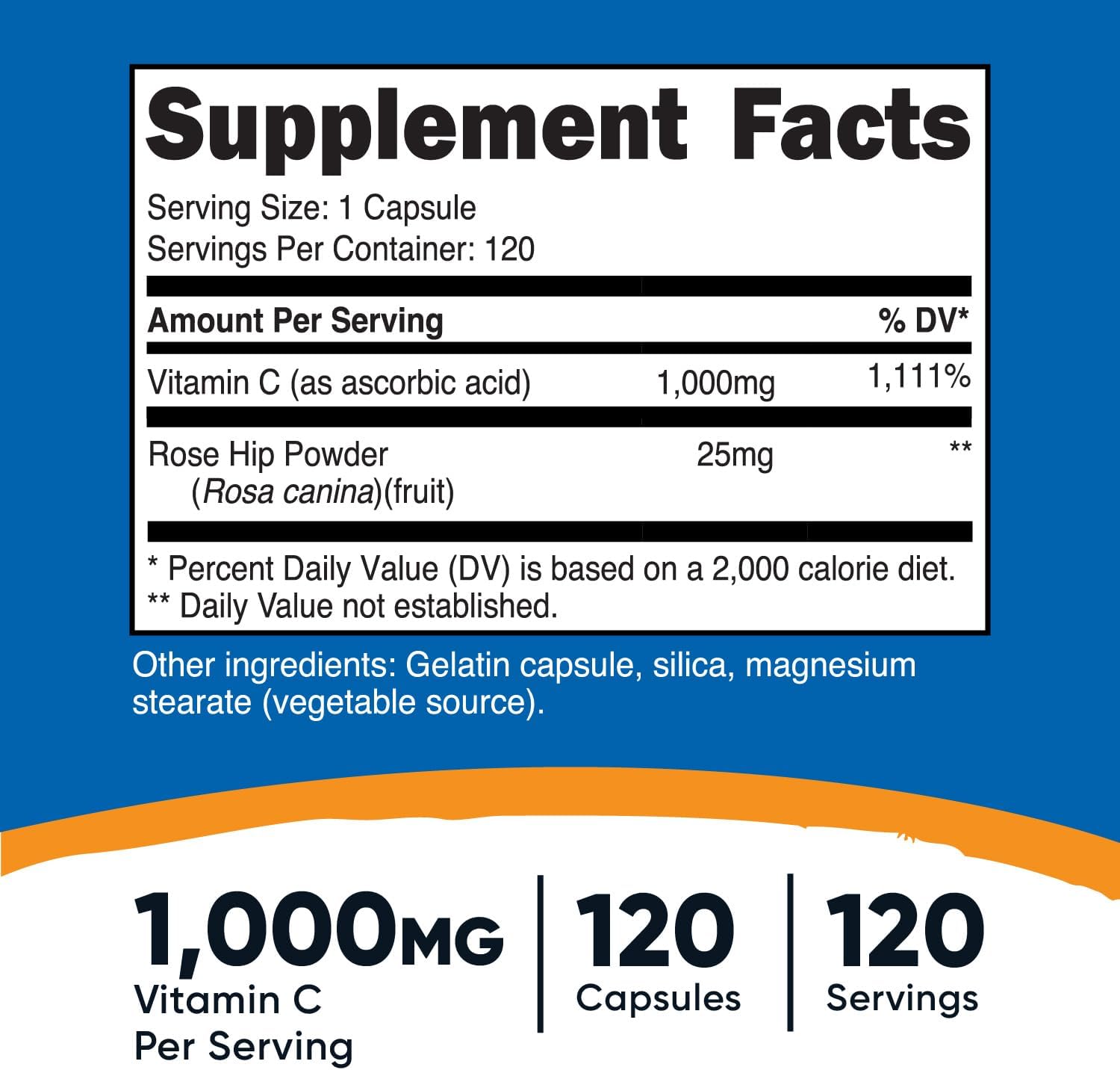 Nutricost Vitamin C with Rose HIPS 1025mg, 120 Capsules - Vitamin C 1000mg, Rose HIPS 25mg, Premium, Non-GMO, Gluten Free - Görsel 2