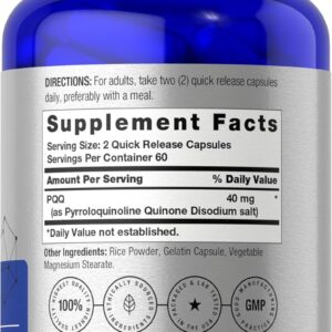 Horbäach PQQ 40 mg 120 Caps Maximum Strength Pyrroloquinoline Quinone Disodium Salt