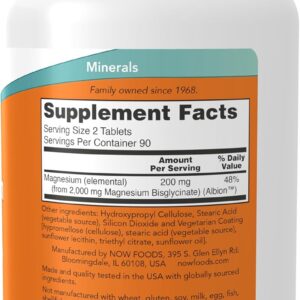 NOW Foods Magnesium Glycinate 200 mg, Highly Absorbable Form, 180 Tablet