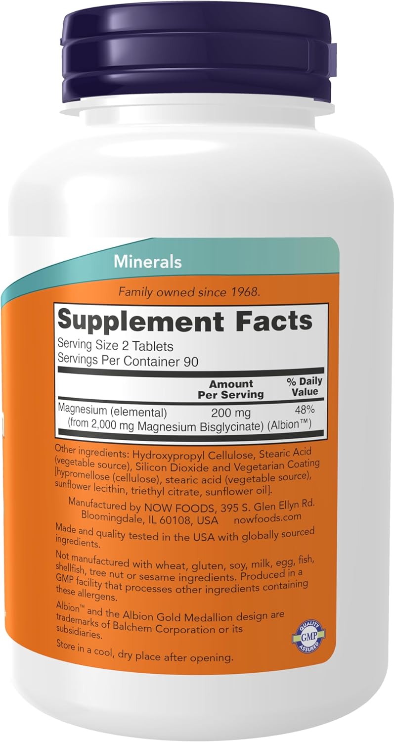 NOW Foods Magnesium Glycinate 200 mg, Highly Absorbable Form, 180 Tablet - Görsel 2