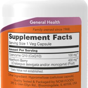 NOW Foods CoQ10 100 mg with Hawthorn Berry Cellular Energy Production 30 Veg Caps