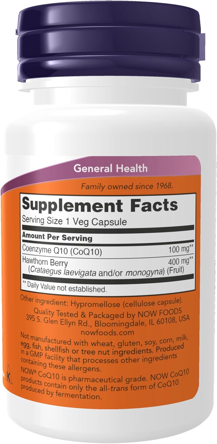 NOW Foods CoQ10 100 mg with Hawthorn Berry Cellular Energy Production 30 Veg Caps - Görsel 2