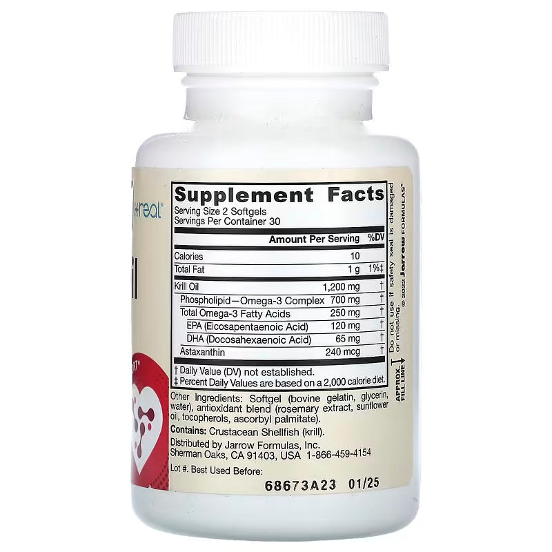 Jarrow Formulas Krill Oil Omega Fish Oils EPA DHA 60 Softgels