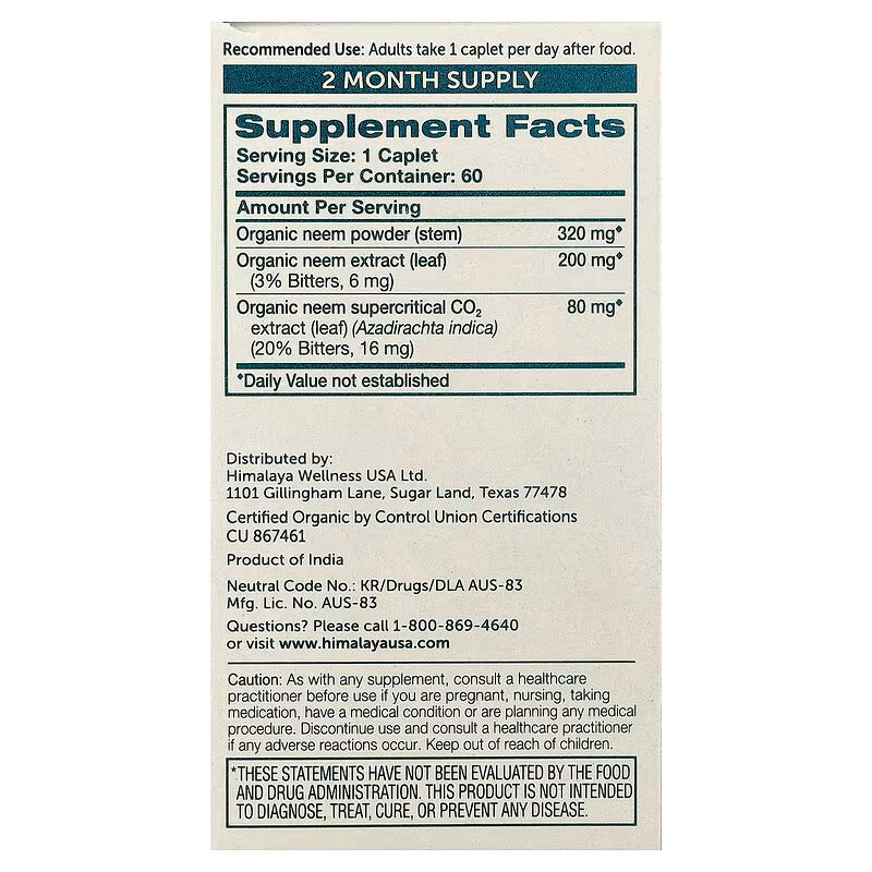 Himalaya Organic Neem Detox & Immune Reduces Mild Acne & Skin Blemishes 60 Caplets - Görsel 3