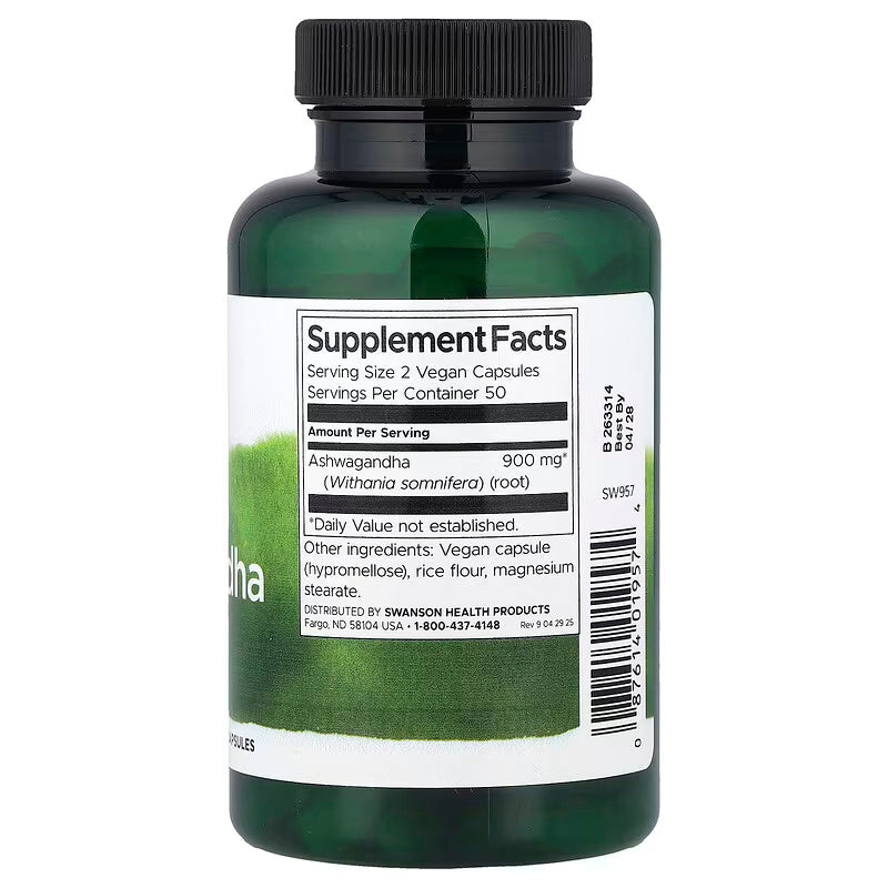 Swanson Vitamins Full Spectrum Ashwagandha 100 Vegan Capsules (450 mg per Capsule) - Görsel 2