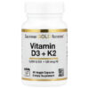 California Gold Nutrition Vitamin D3 + K2 MK-7 5000 IU 60 Veggie Caps
