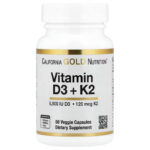 California Gold Nutrition Vitamin D3 + K2 MK-7 5000 IU 60 Veggie Caps