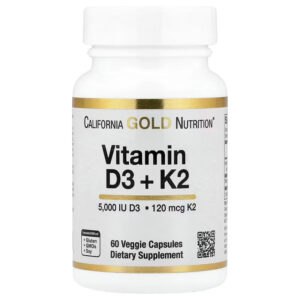 California Gold Nutrition Vitamin D3 + K2 MK-7 5000 IU 60 Veggie Caps