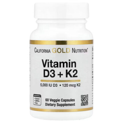 California Gold Nutrition Vitamin D3 + K2 MK-7 5000 IU 60 Veggie Caps