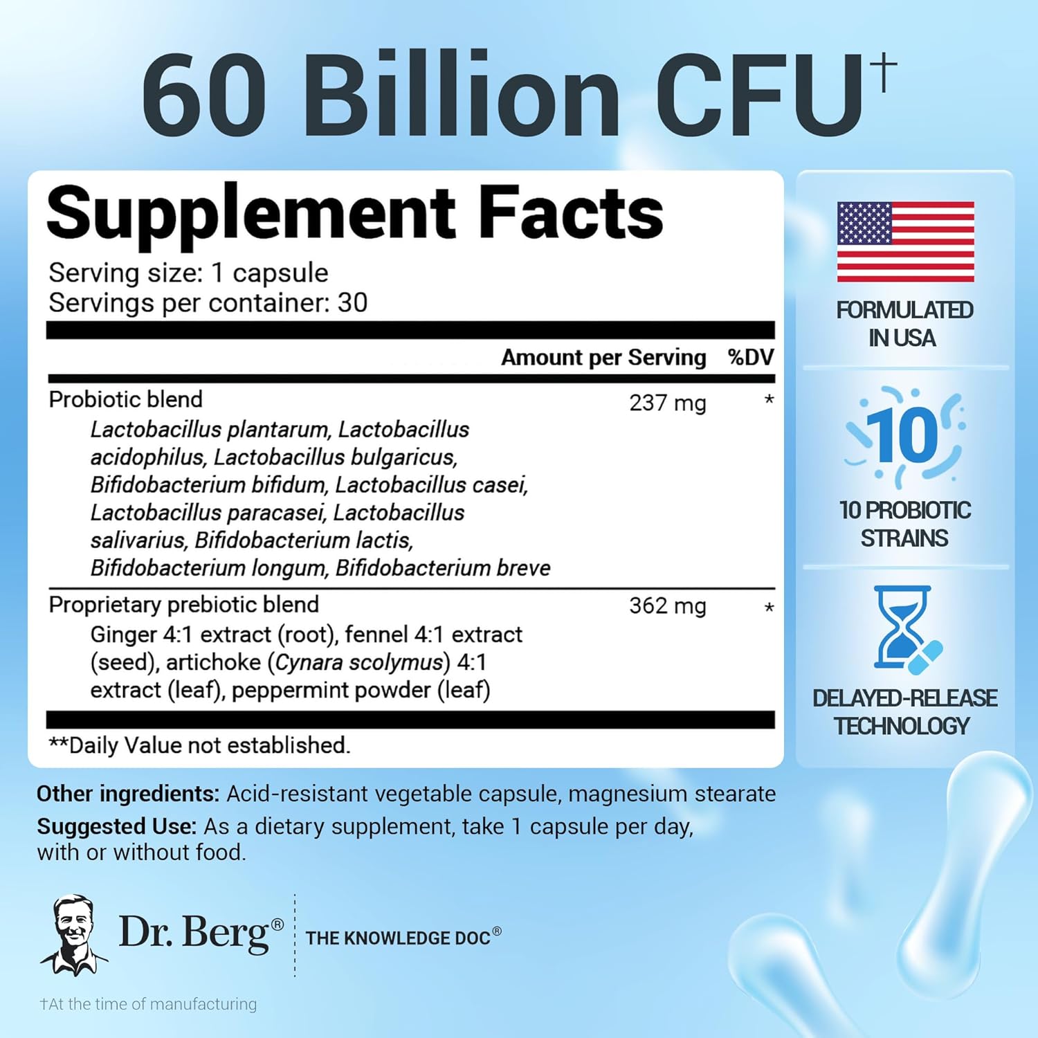 Dr. Berg Probiotic Digestive Health Lactobacillus 60 Billion CFUs 30 Caps - Görsel 4