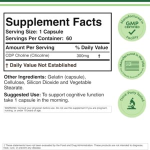 Double Wood CDP Choline (Citicoline) Pharmaceutical Grade Third Party Tested 60 Caps