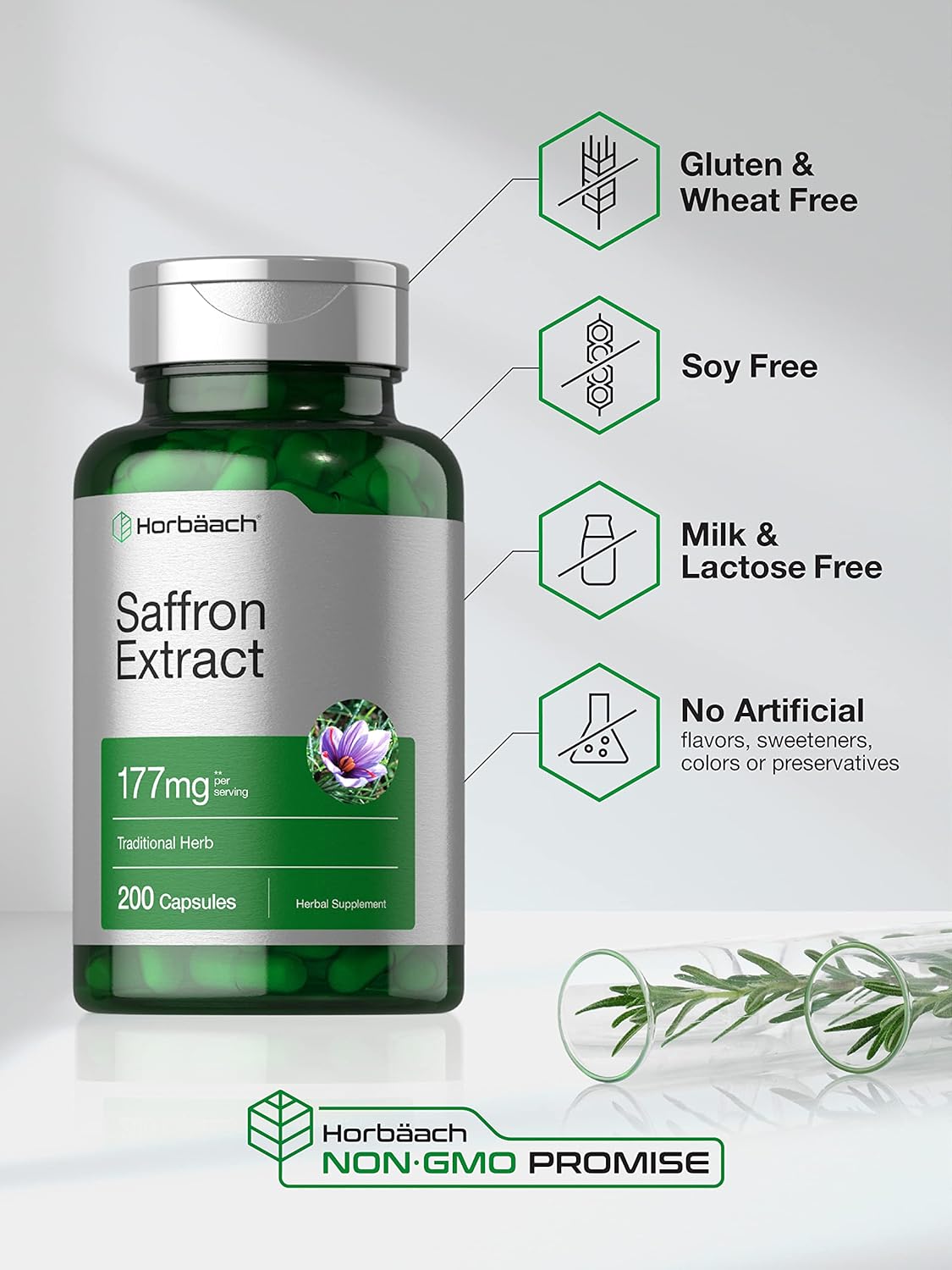 Horbaach Saffron Extract 177mg per serving 200 Capsules - Görsel 2