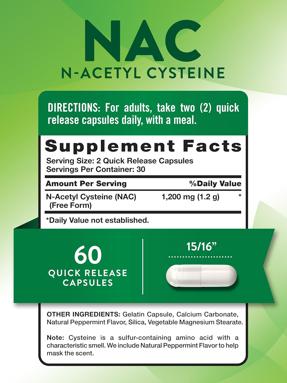Nature's Truth NAC Acetyl Cysteine 1200mg 60 Caps - Görsel 4