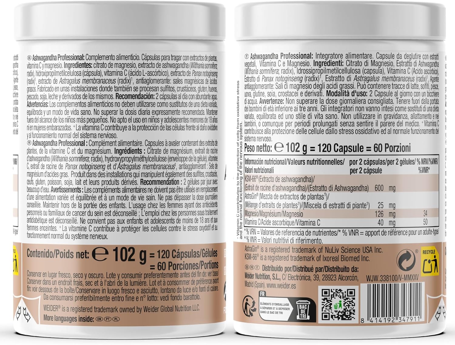 Weider Ashwagandha Professional 120 capsules Ashwaghandha KSM-66 60 servings - Görsel 3