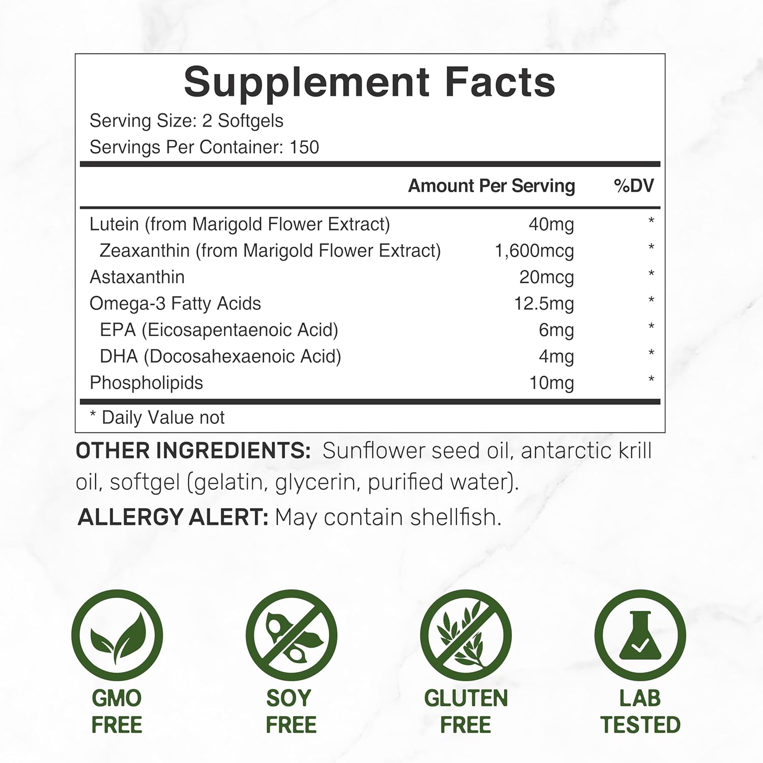 Deal Supplement Lutein and Zeaxanthin 40mg 300 Softgels - Görsel 3