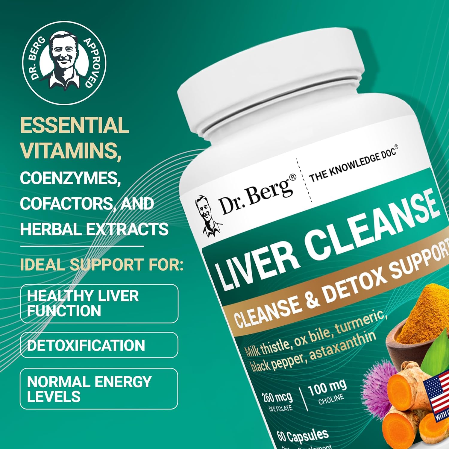 Dr. Berg Liver Cleanse Detox Milk Thistle Ox Bile & Folate Liver Turmeric Choline 60 Caps - Görsel 2