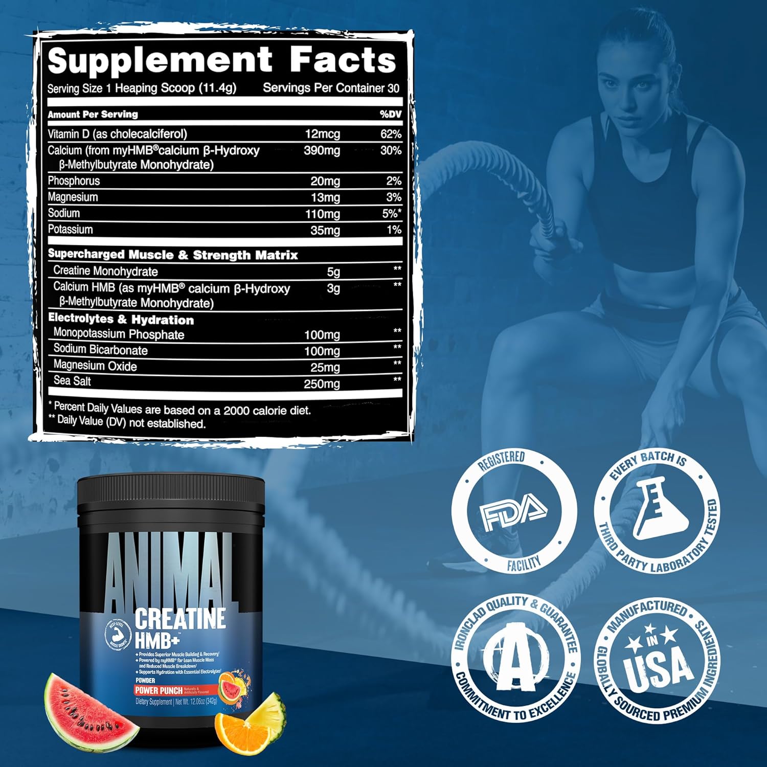 Animal Creatine HMB Powder with Electrolytes for Recovery Daily Energy 30 Servings - Görsel 2