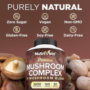 Nutrivein Mushroom Nootropic Complex Lion’s Mane Cordyceps Chaga Reishi Turkey Tail Maitake