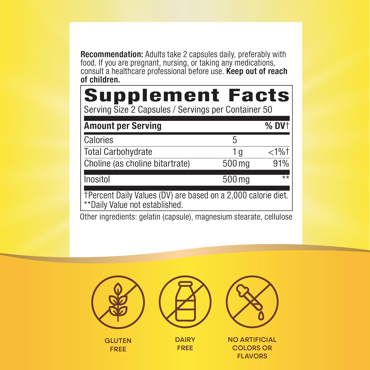 Nature's Way Choline(Kolin) & Inositol, Supports Brain Health & Cellular Energy 100 Caps - Görsel 3
