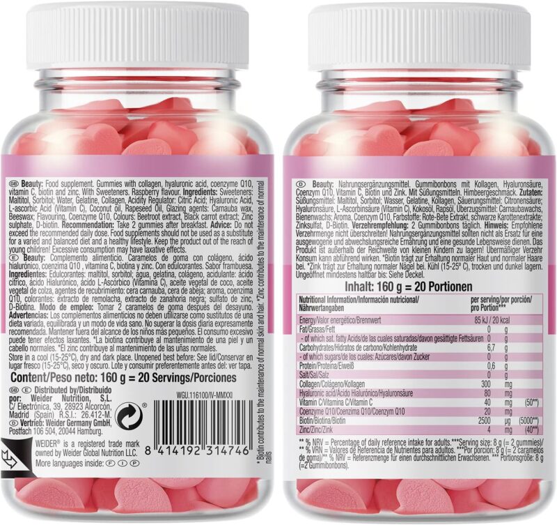 Weider Beauty Gummies - Nourishes Hair Skin Anti-ageing Q19 biotin -Vitamin C - zinc hyaluronic acid 40 gum - Görsel 5