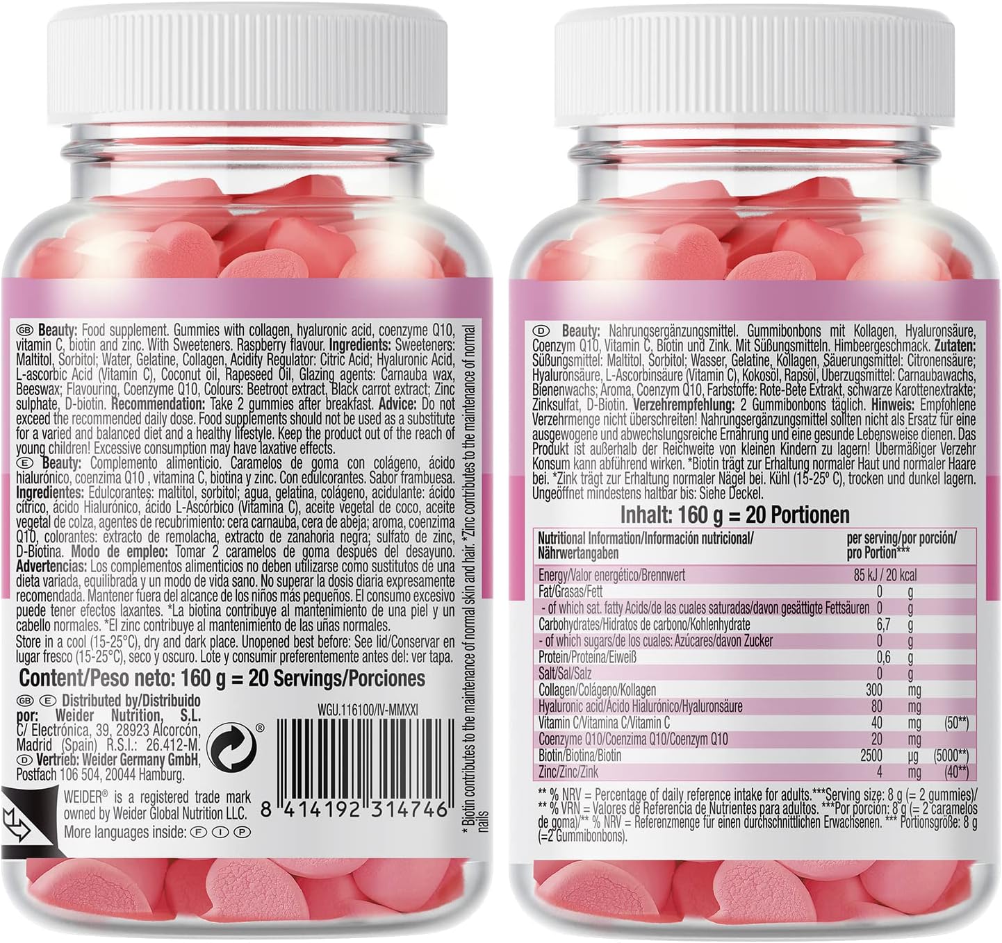 Weider Beauty Gummies - Nourishes Hair Skin Anti-ageing Q19 biotin -Vitamin C - zinc hyaluronic acid 40 gum - Görsel 5