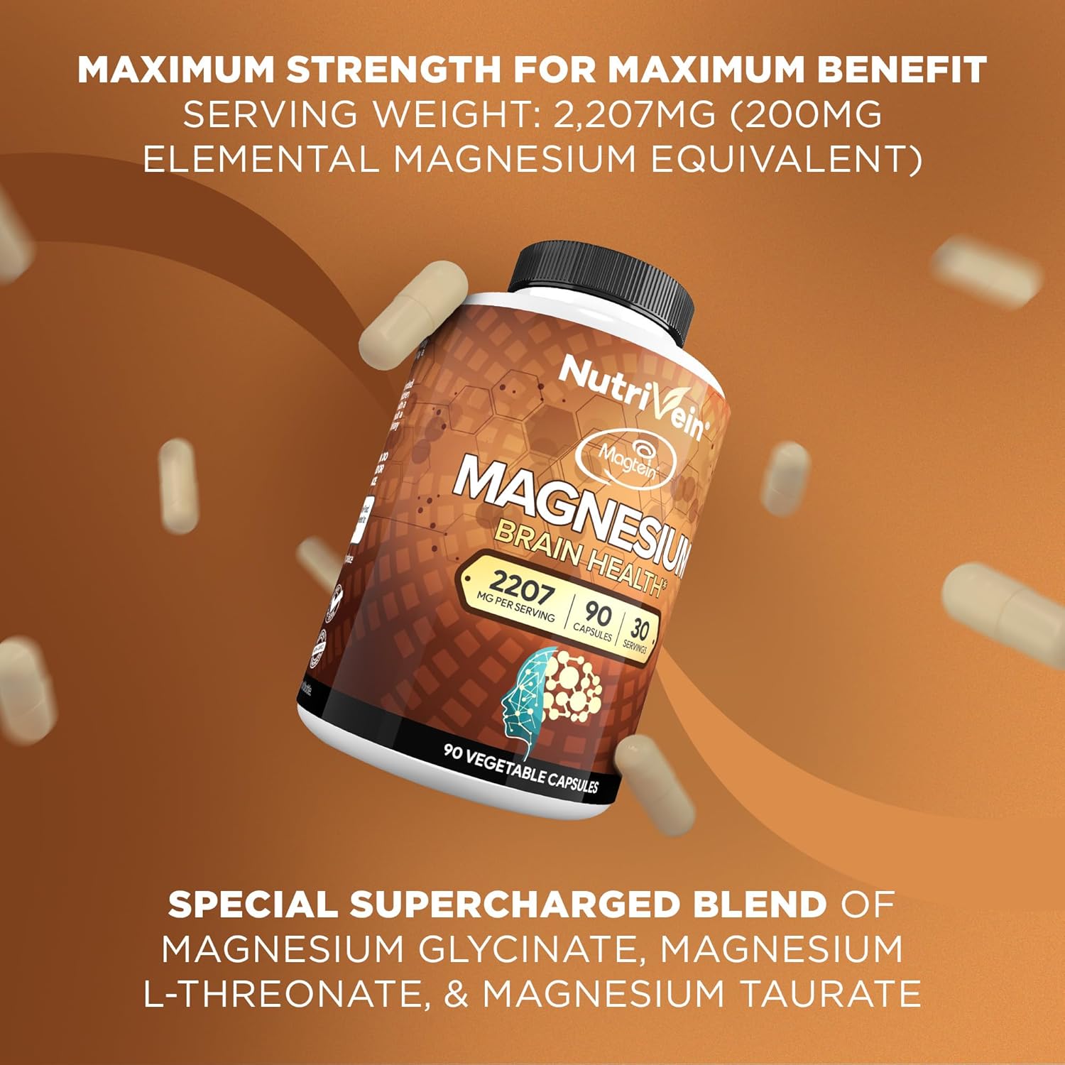 Nutrivein Magtein Magnesium L-Threonate Glycinate Taurate Brain Sleep Mood Recovery 2207 mg 90 Caps - Görsel 4
