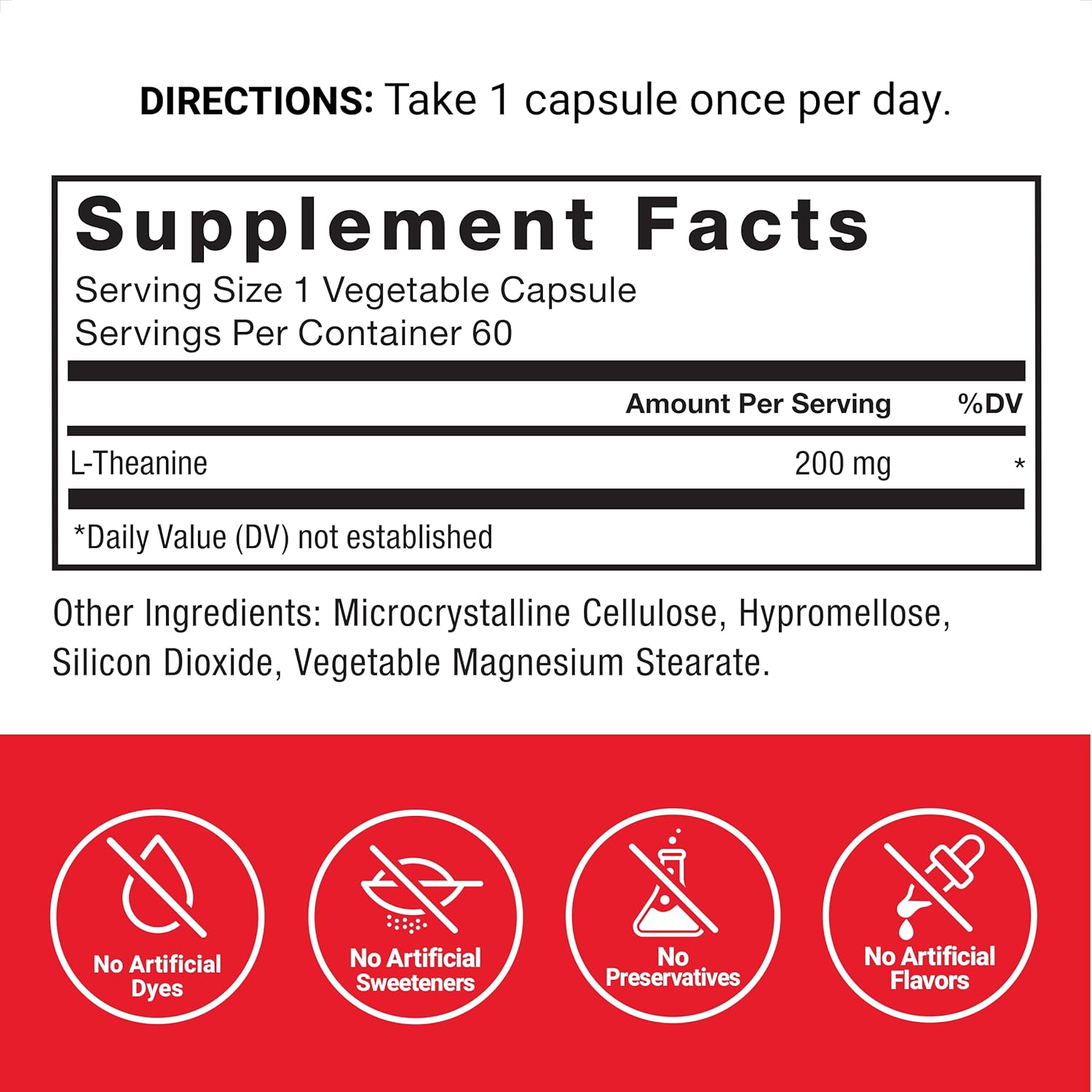 FORCE FACTOR Extra Strength L-Theanine Stress Relief, and Supporting Calm Relaxation 200mg 60 Veg - Görsel 5