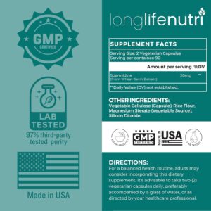 LongLifeNutri Spermidine Cellular Health & Brain 20mg 180 Veg Caps