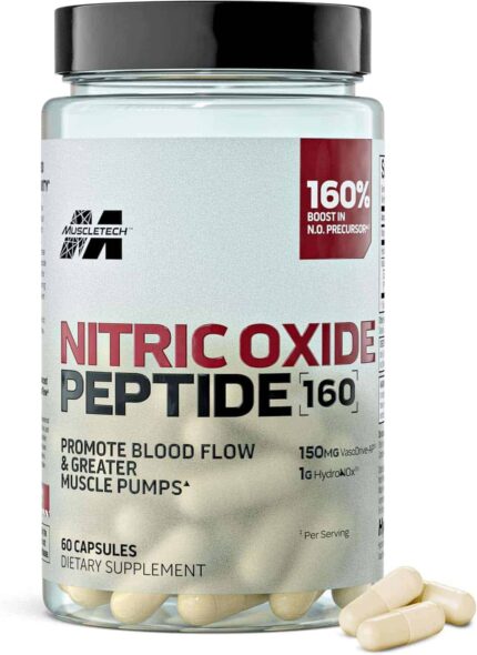 MuscleTech Nitric Oxide Peptide Citrulline 160 Pumps Recovery Energy Boost with HydroNOx & VasoDrive - 60 Caps