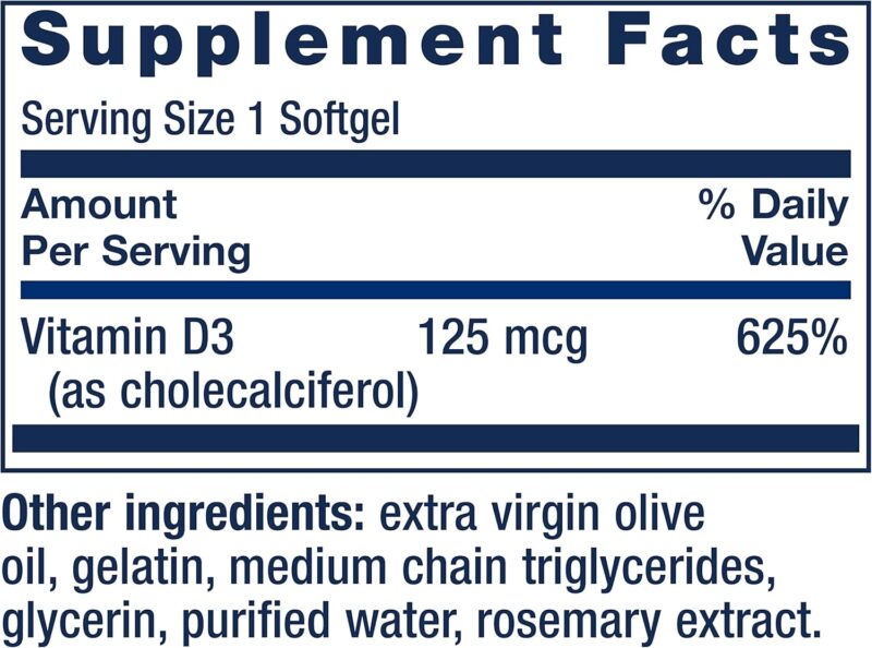 Life Extension Vitamin D3 5000 IU Bone Health Brain Immune System Support 60 - Görsel 2