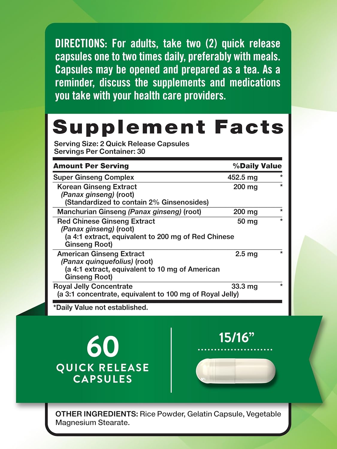 Nature's Truth Super Ginseng Complex (Korean Ginseng+American Ginseng) with Royal Jelly 60 Caps - Görsel 5