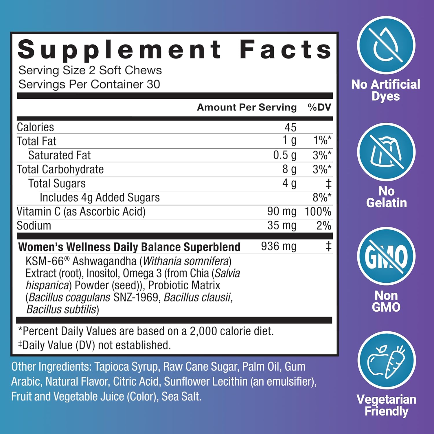 Force Factor Vaginal Health Probiotic Women's Health KSM66 Ashwagandha inositol Hormone Balance 60 Soft Chews - Görsel 4