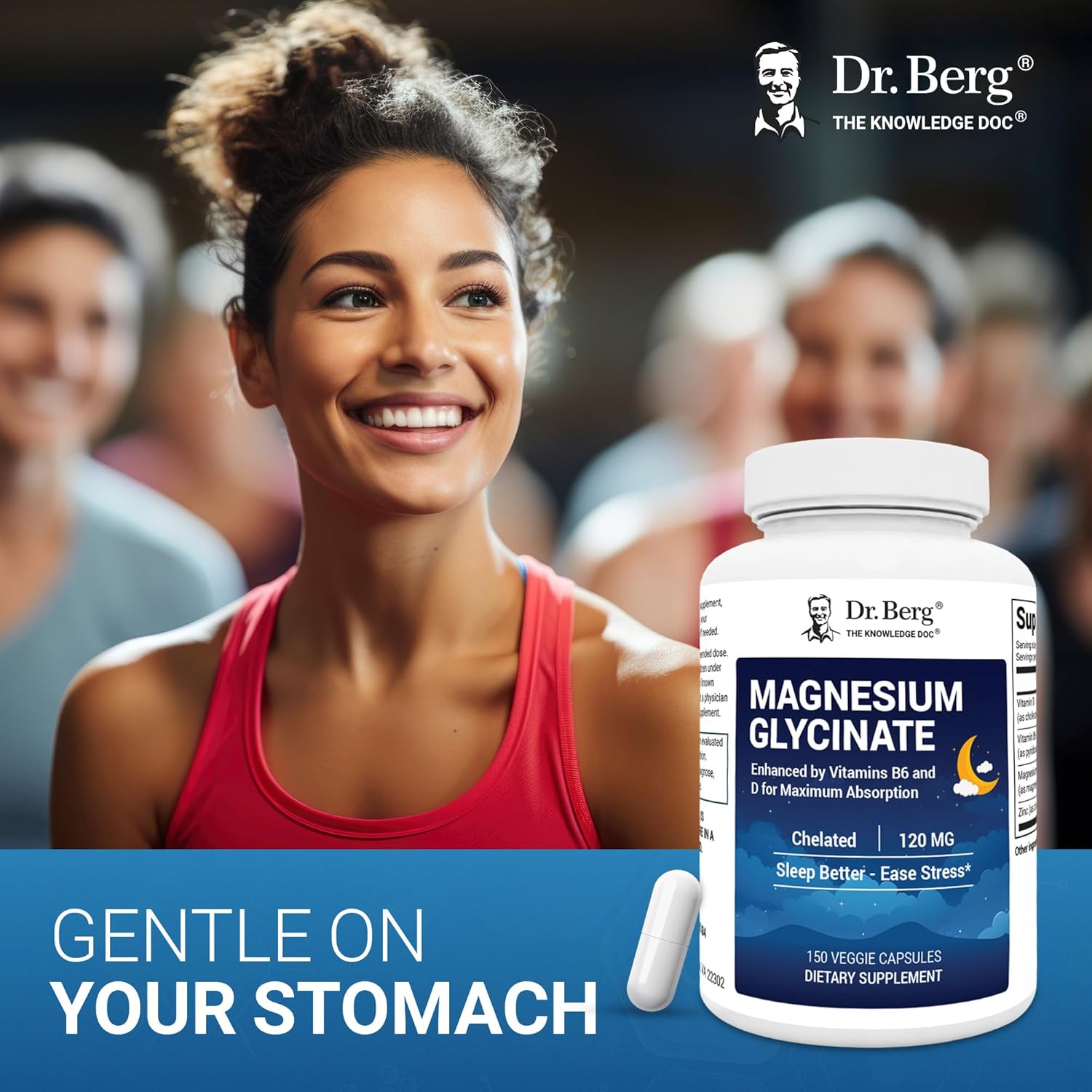 Dr. Berg Maximum Strength 4-in-1 Chelated Magnesium Glycinate D3, B6 & Zinc 150 Caps