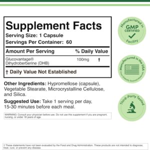 Double Wood Dihydroberberine Patented GlucoVantage Berberine 100mg 60 Caps