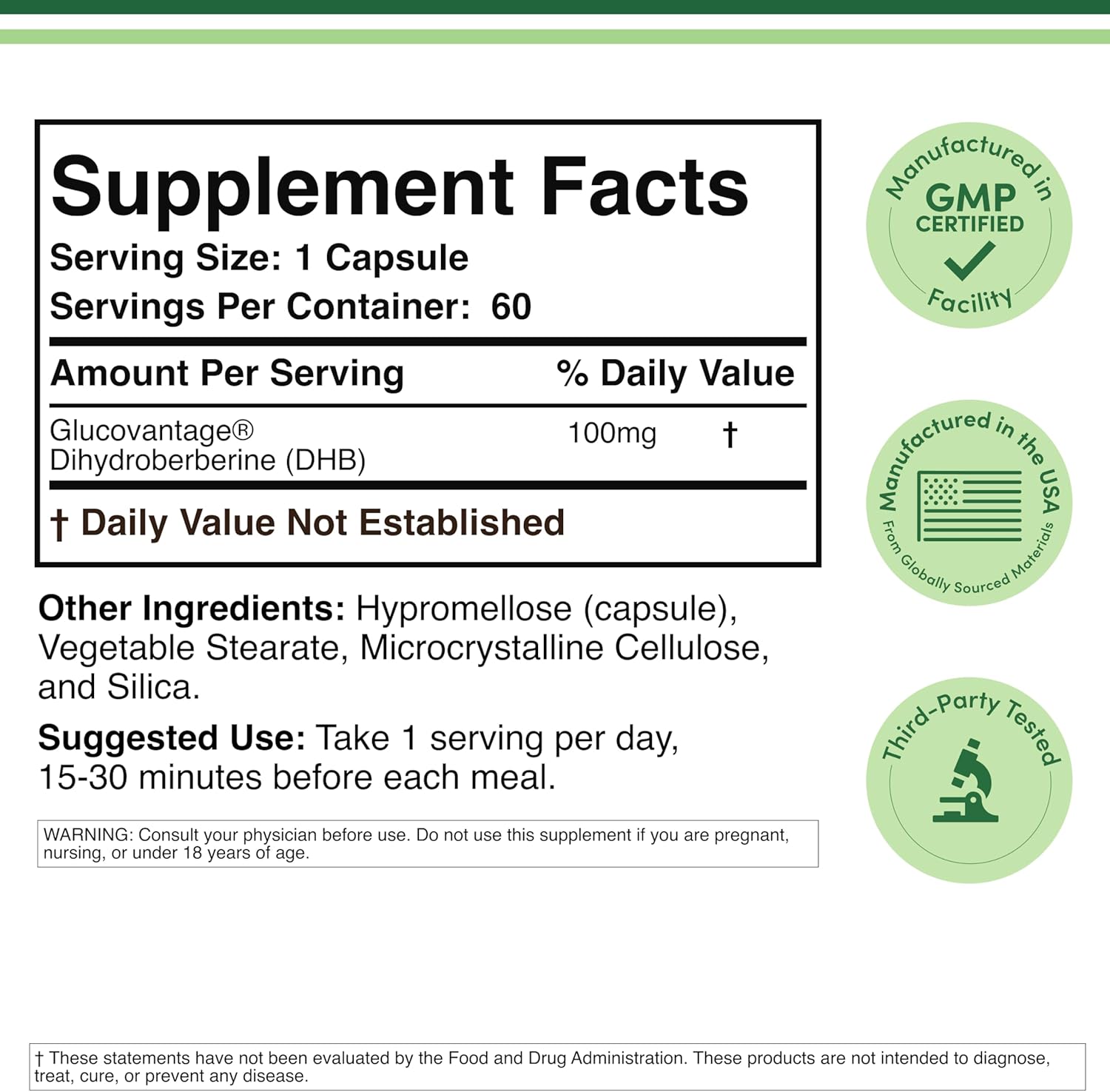 Double Wood Dihydroberberine Patented GlucoVantage Berberine 100mg 60 Caps - Görsel 2