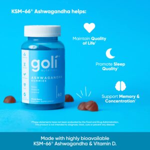 Goli Ashwagandha Vitamin D Relax KSM66 Vegan Non-GMO, Gluten-Free Gelatin Free 60 Gum