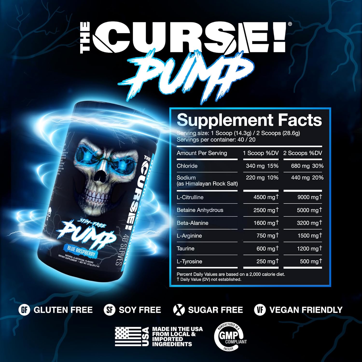 JNX SPORTS The Curse Pump Stim-Free PreWorkout Caffeine Free Nitric Oxide Booster Blue Raspberry, 40 Servings