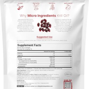 Micro Ingredients Antarctic Krill Oil Astaxanthin Omega-3s EPA & DHA 1000mg 150 Soft-Gels