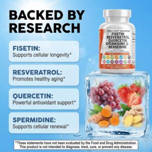Clean Nutraceuticals Fisetin Quercetin Resveratrol Spermidine - Longevity with NAD Berberine Apigenin Anti Aging Cellular Health Support Caps 60 - Görsel 2