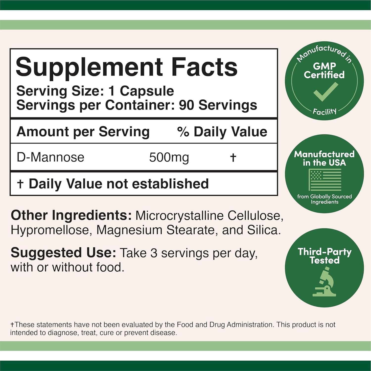 Double Wood D Mannose 500mg – 99.9% Purity Tested for Urinary Tract 90 Caps