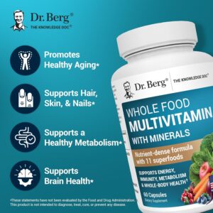 Dr. Berg Whole Food Multivitamin with Minerals Trace Mineral Benfotiamine Folate Alpha lipoic Acid 60 Caps - Görsel 3