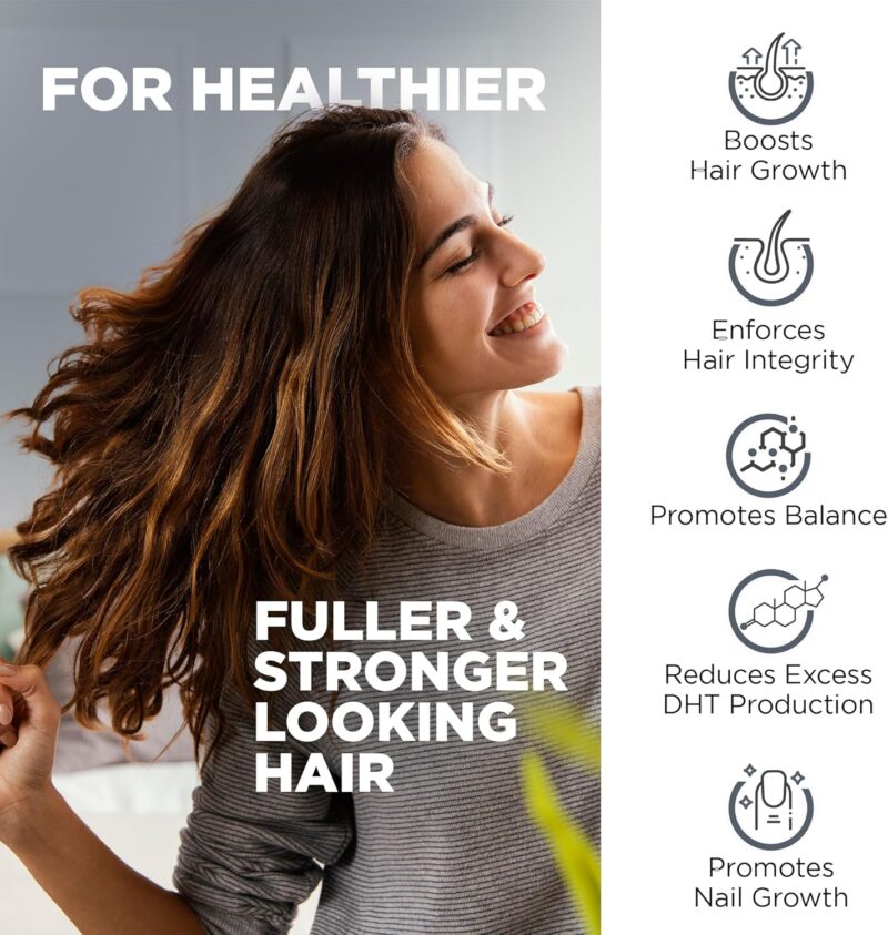 Nutrivein DHT Blocker with Biotin Hair Supplement Saw palmetto+Resveratrol 60 Caps - Görsel 4