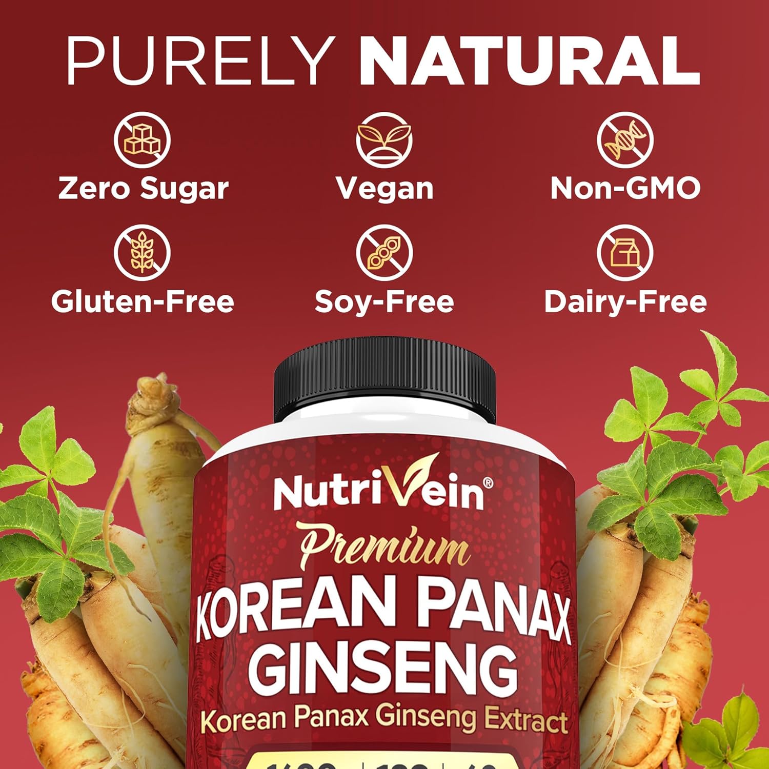 Nutrivein Korean Red Panax Ginseng Boost Energy, Mental Focus & Immune Health 1600mg 180 Caps - Görsel 2