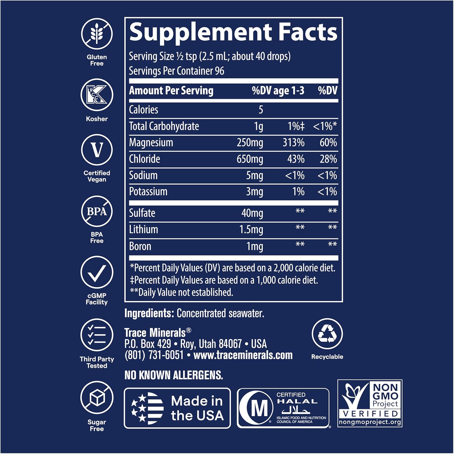 Trace Minerals ConcenTrace Trace Mineral Drops Magnesium Lithium Boron Potassium Keto Vegan 96 Servings - Görsel 3