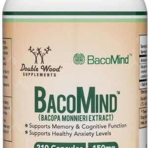 Double Wood BacoMind  210 Vegan Capsules, Promotes Learning and Memory, Reduces Anxiety