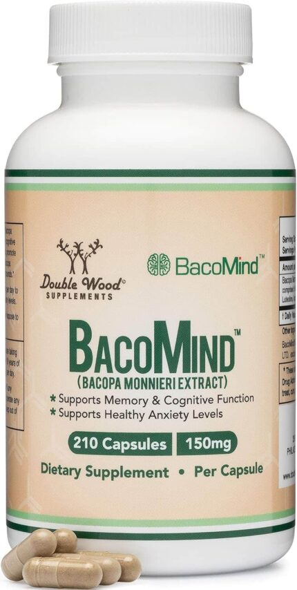 Double Wood BacoMind 210 Vegan Capsules, Promotes Learning and Memory, Reduces Anxiety