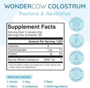 WONDERCOW Colostrum Gut Health Immune Support & Wellness IgG Pure Whole Bovine Colostrum Superfood, Unflavored, 60 Servings - Görsel 4
