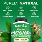 Nutrivein Organic Ashwagandha Capsules 1600mg with Black Pepper Extract - 120 Vegan Pills - 100% Pure Root Powder Supplement - Supports Stress Relief, Immune, Energy, Stamina & Mood - Görsel 3