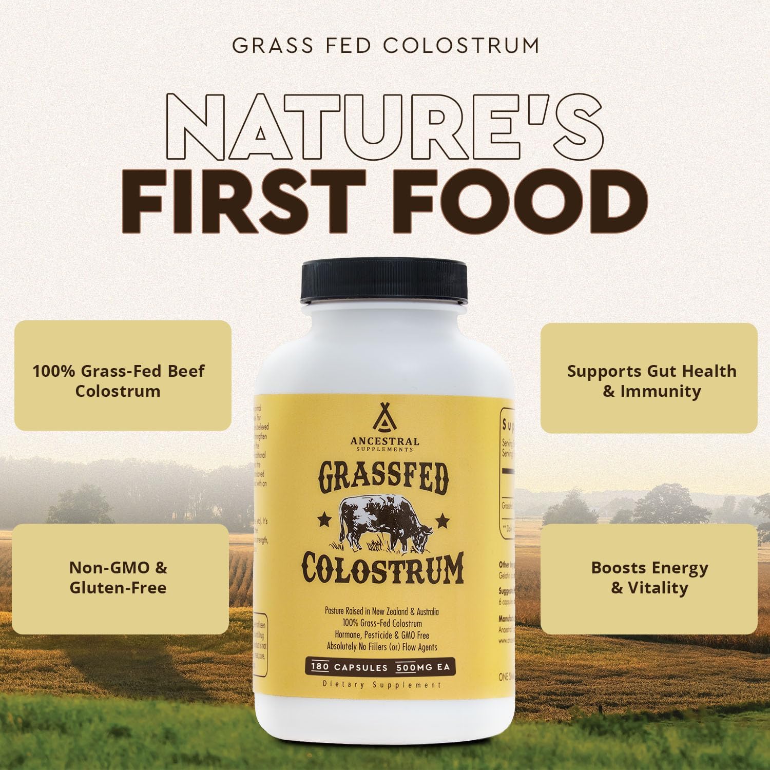 Ancestral Supplements Grass Fed Beef Colostrum Supplement, 3000 mg, 180 Caps - Görsel 4