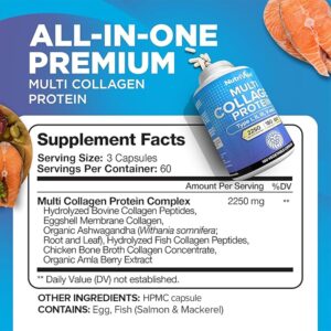 Nutrivein Premium Multi Collagen 2250 mg - 180 Women and Men -Aging,Joints,Hair,Skin,Bones,Nails - Görsel 3